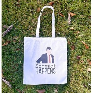 New Girl Tote Bag Schmidt Happens Quote White Large Reusable 16" x 15"